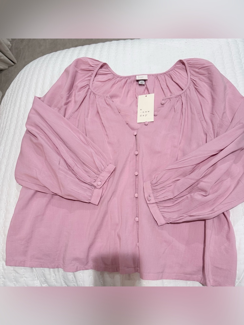 a new day Dusty Pink Button-Front Peasant Blouse Size Medium NWT